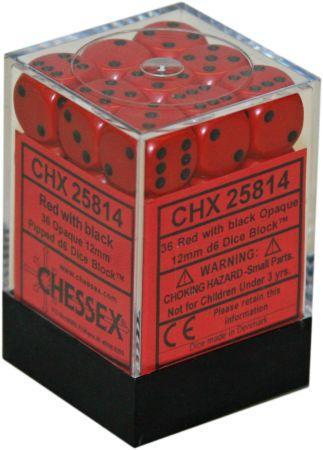 Chessex Opaque 36x 12mm Dice Red with Black